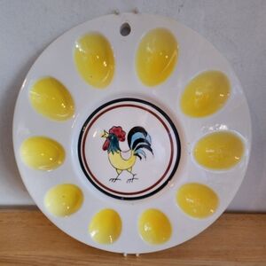 Vintage Japan Ceramic Egg Plate Rooster Handpainted Platter Art